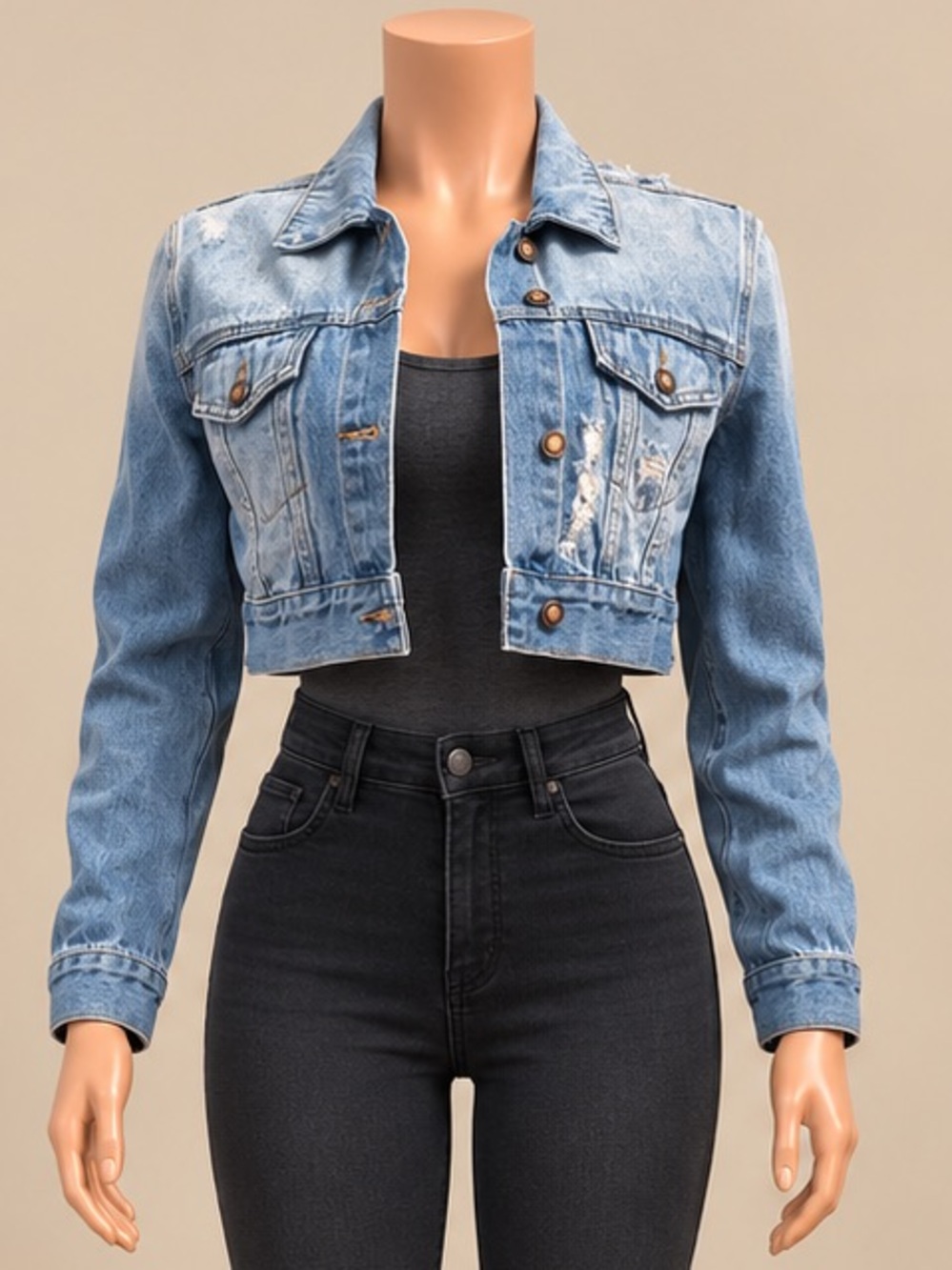 Fashion Nova Light Wash Distressed Ruffle Cropped Denim Jacket S NWT